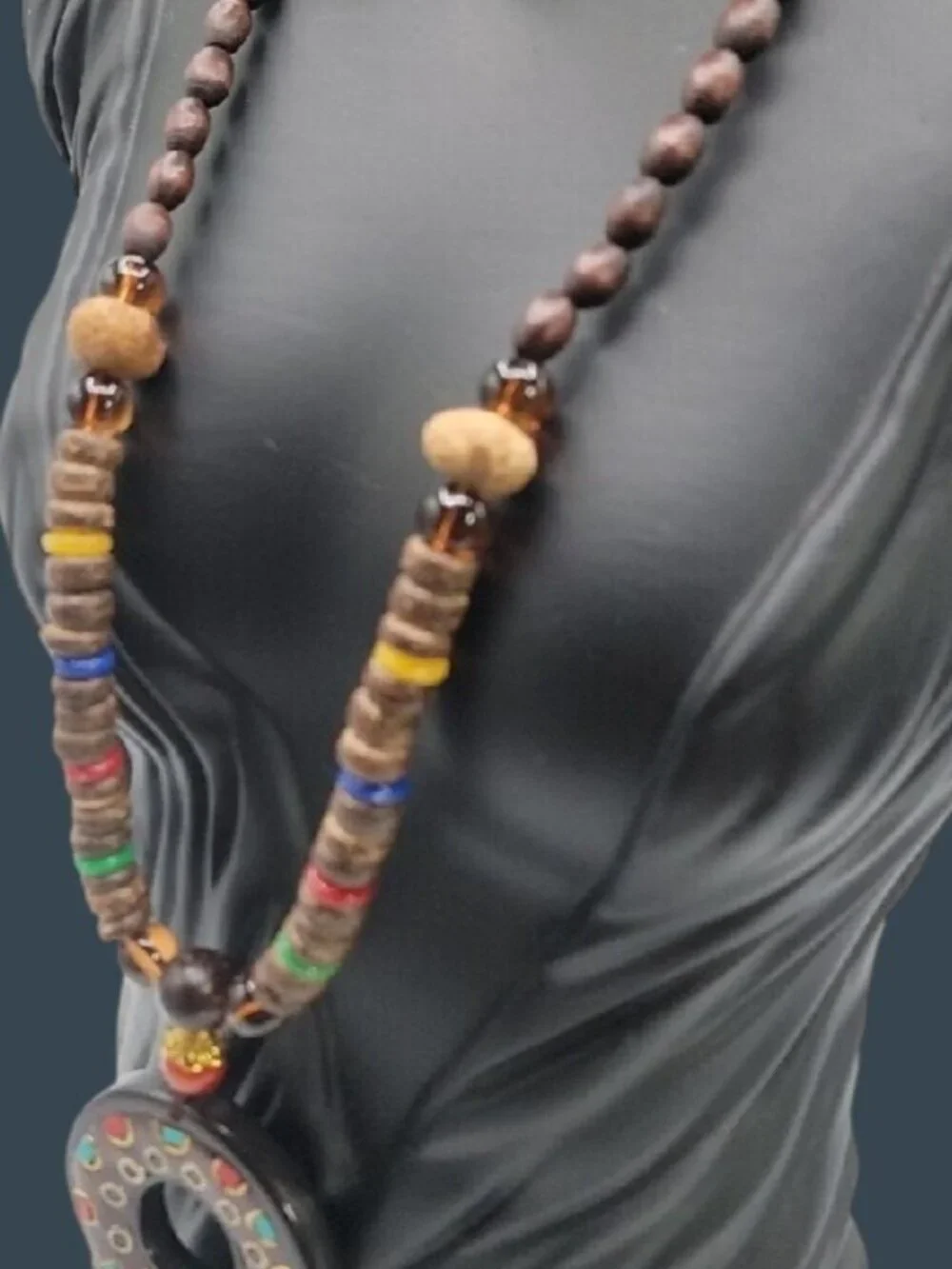 Unisex Nepal Buddhist Mala Wood Bead Pendant Necklace 30